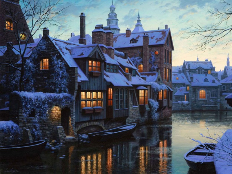 冬日氛围感拉满的城市风景动漫电脑壁纸