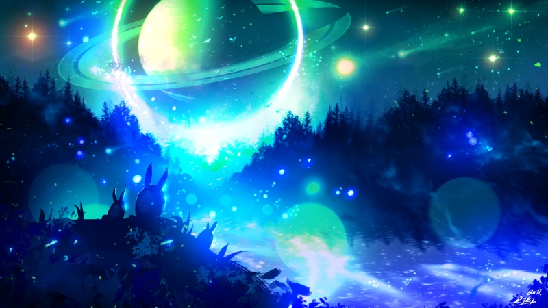 超治愈！梦幻夜晚森林星月电脑壁纸分享