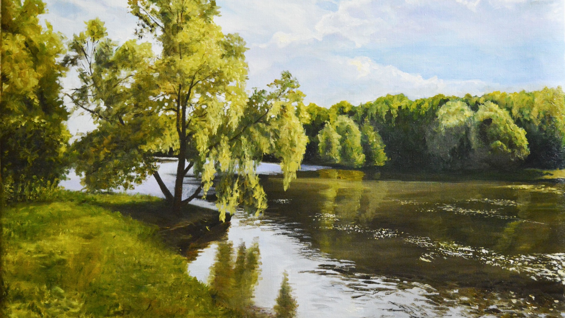 流淌河水配丛林天空的电脑动漫风景壁纸