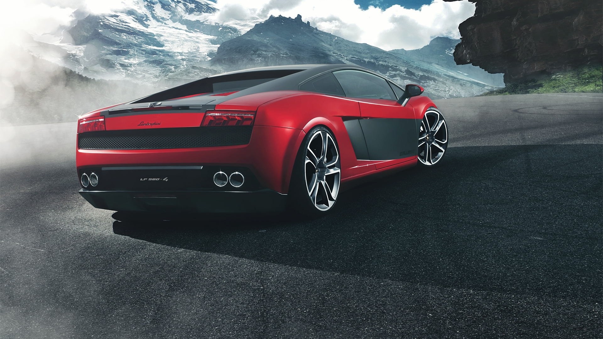 红色兰博基尼Gallardo LP560-4背面风景壁纸