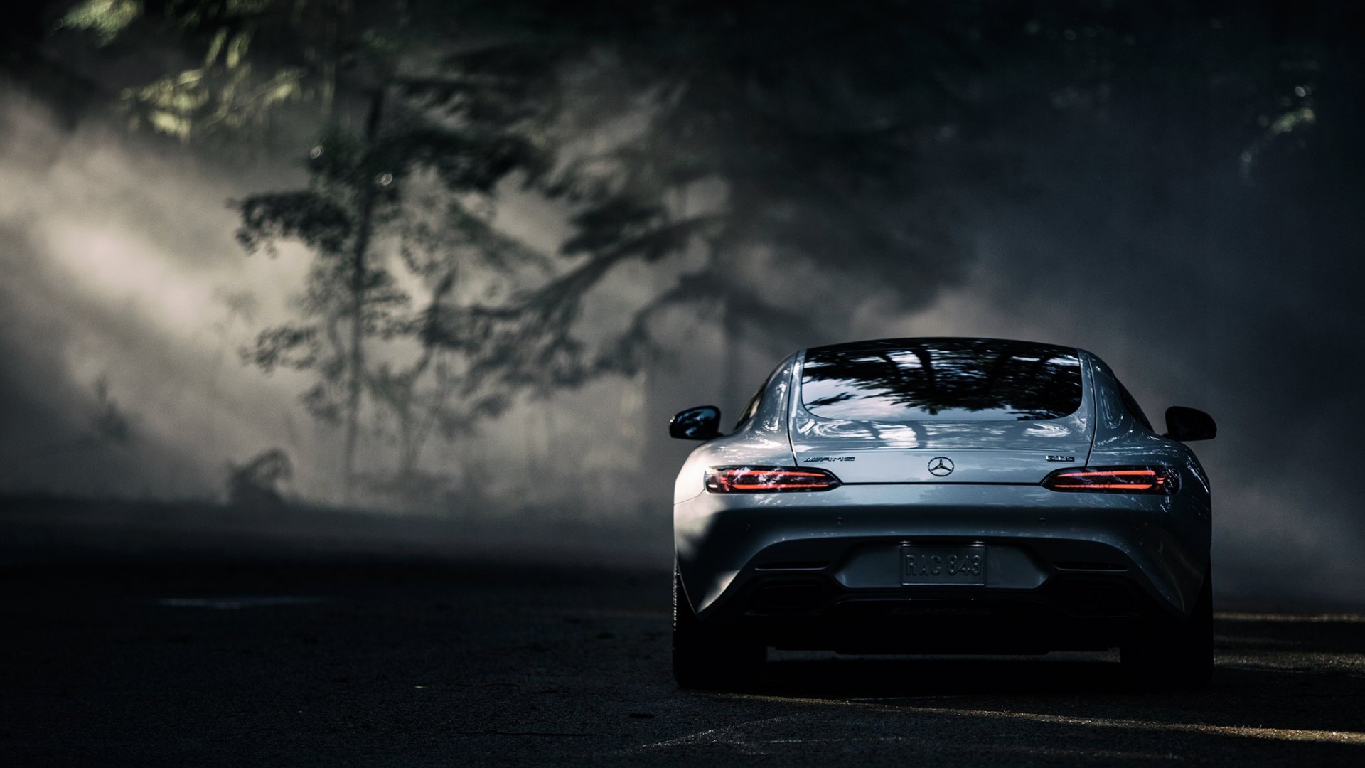 款奔驰AMG GTS银色森林主题电脑壁纸 高清汽车桌面图分享