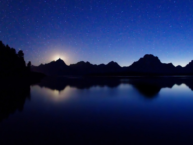 夜晚杰克逊湖山景星空宽屏电脑壁纸上新啦
