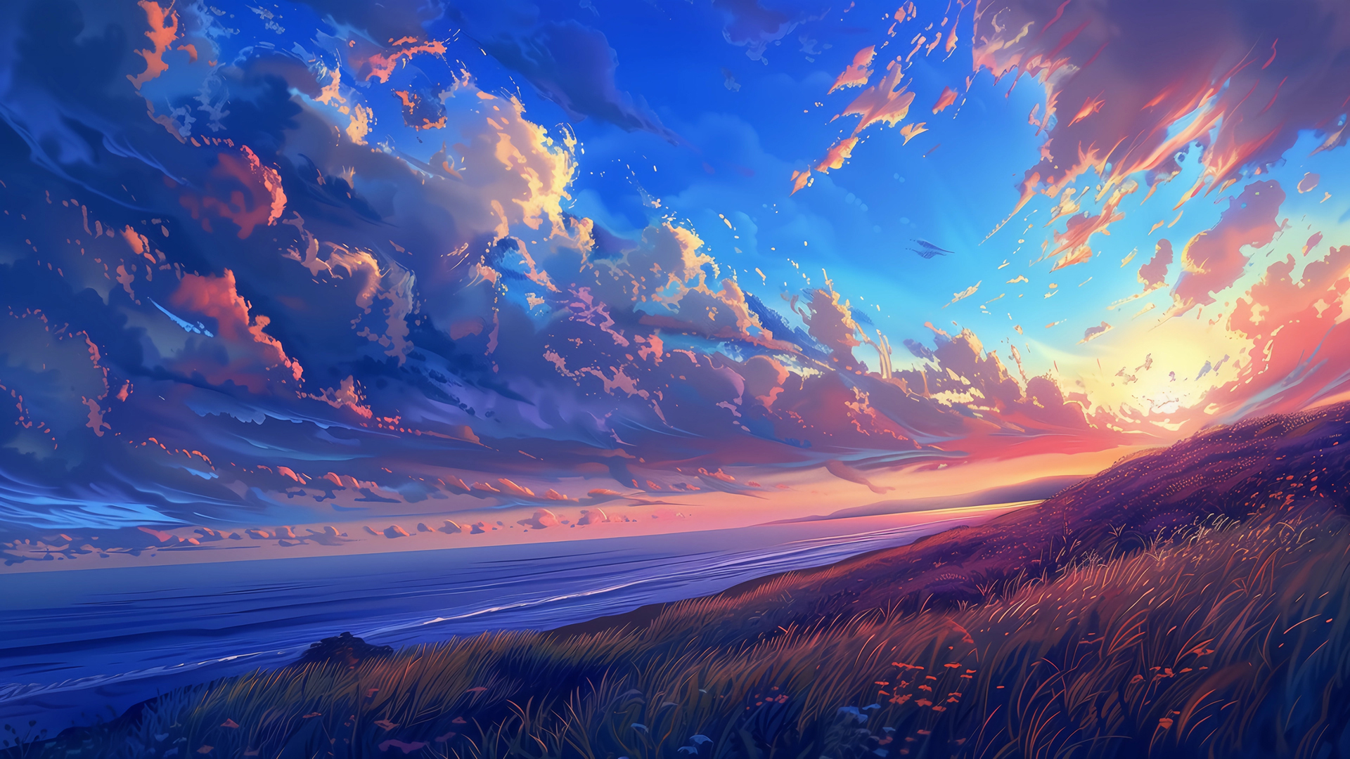 这款晴空落日风景电脑壁纸，适配多种主流显示器尺寸