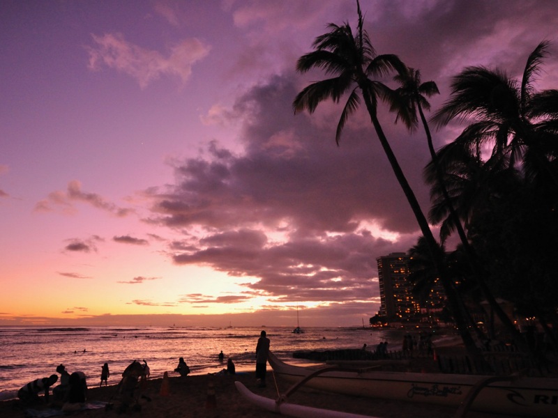 威基基海滩傍晚迷人风景高清壁纸推荐