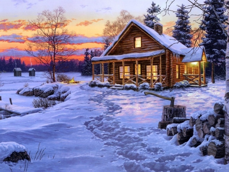 冬日雪景脚印小屋壁纸合集 适配多尺寸电脑桌面