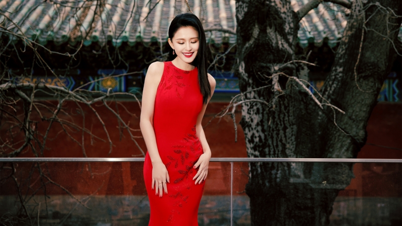 热依扎红色裙装高清壁纸合集