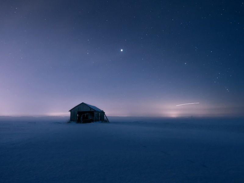 雪夜小屋配繁星！氛围感拉满的治愈风景壁纸