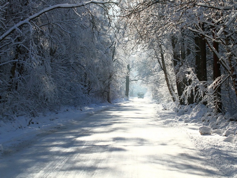 冬日静谧公路雪景 电脑桌面动漫风壁纸来了