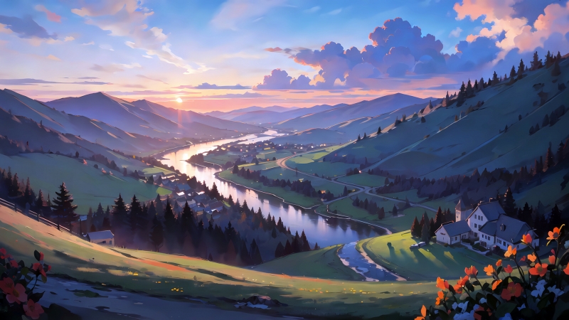 这款日落山谷风景壁纸 适配多款主流电脑屏幕