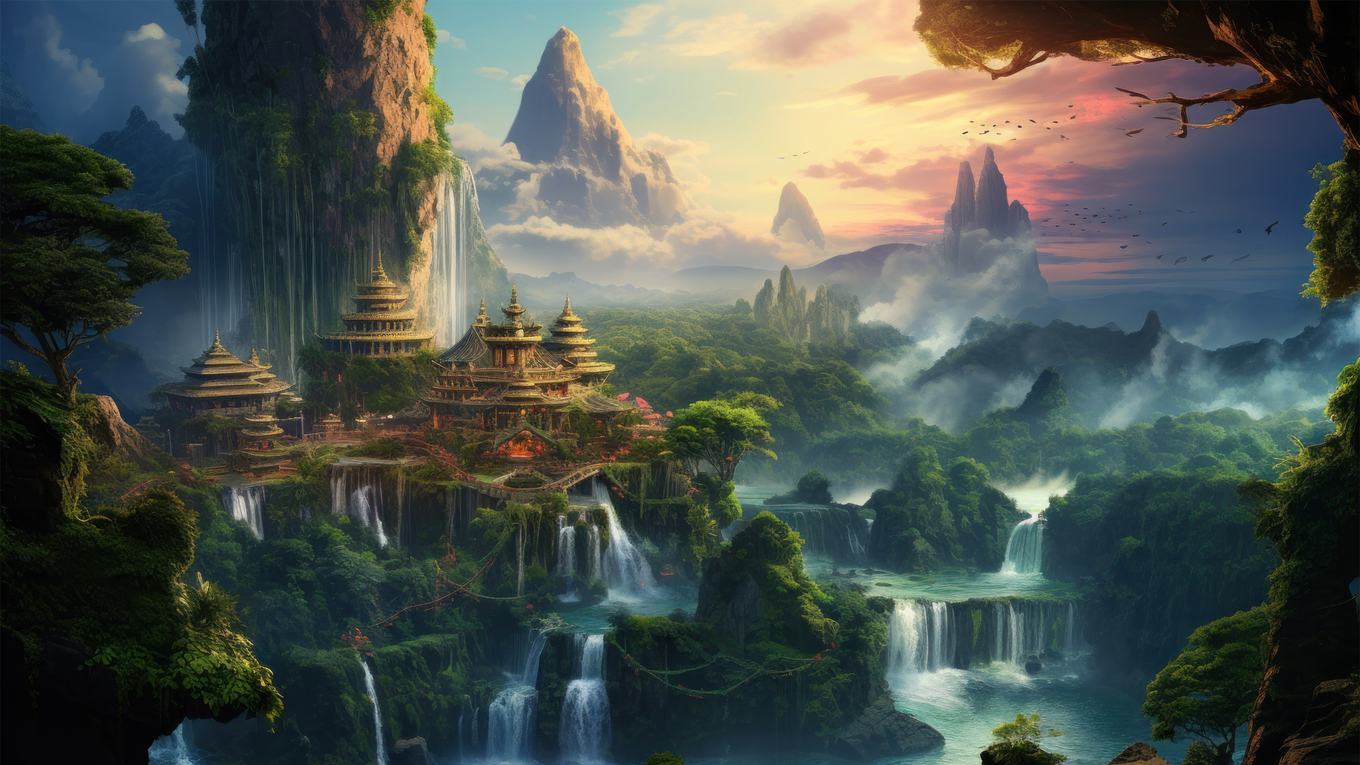 山脉瀑布绝美风景高清壁纸分享