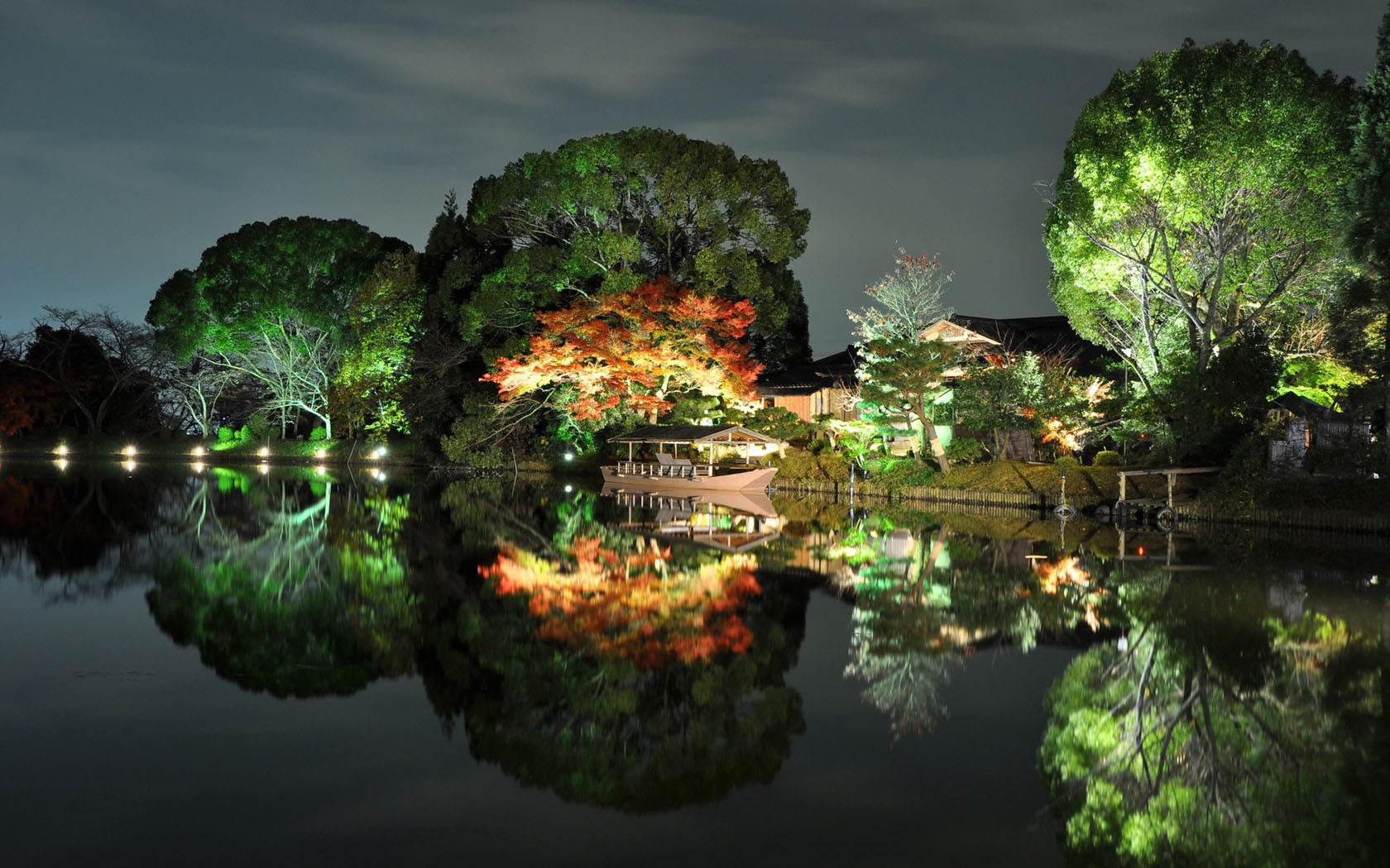 河边公园夜景动漫风电脑壁纸