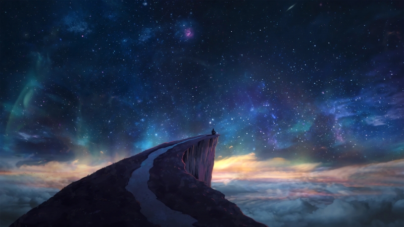 山顶单人星空意境 超美电脑动漫壁纸推荐