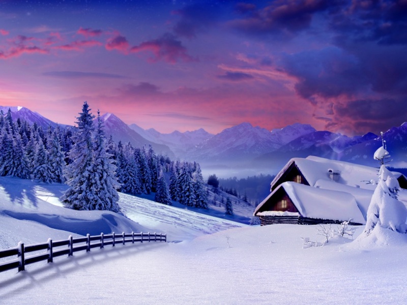 冬日雪中小屋栅栏风景壁纸合集