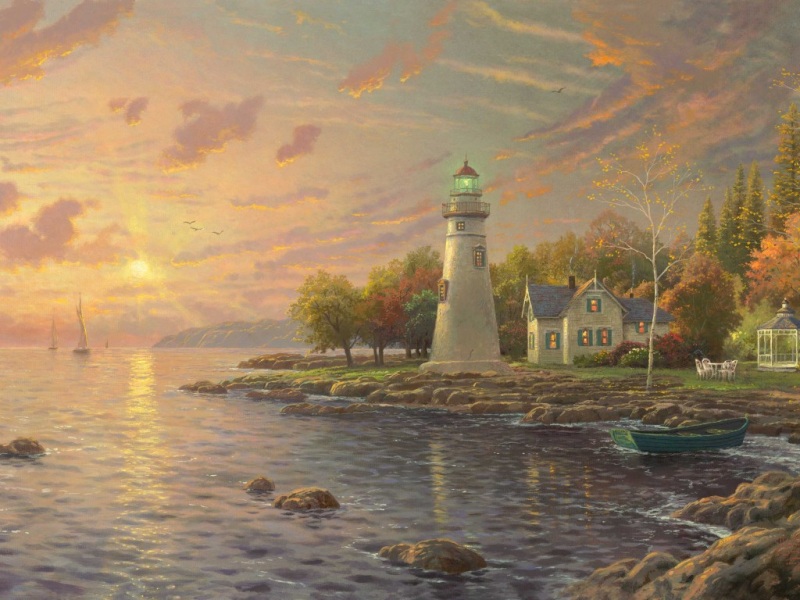 托马斯绘制的宁静海湾彩绘风景画壁纸