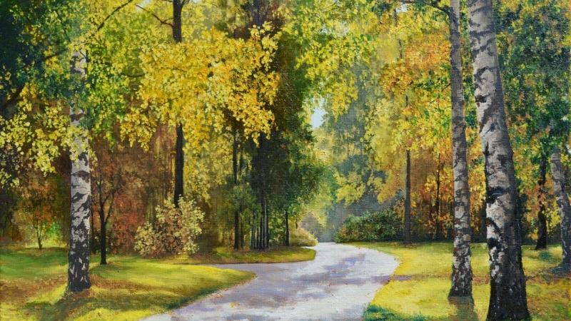 秋日森林绘画风电脑壁纸