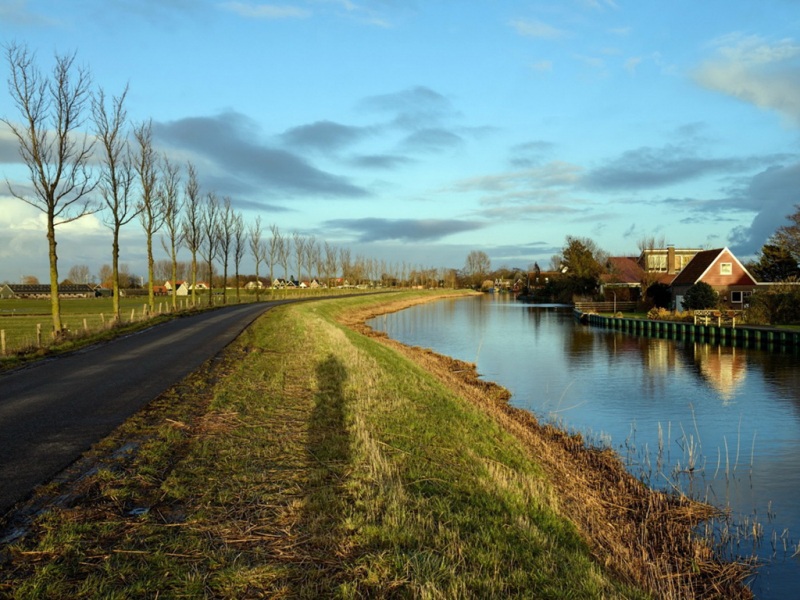 田园乡村电脑壁纸！公路小河农房组成治愈系桌面背景