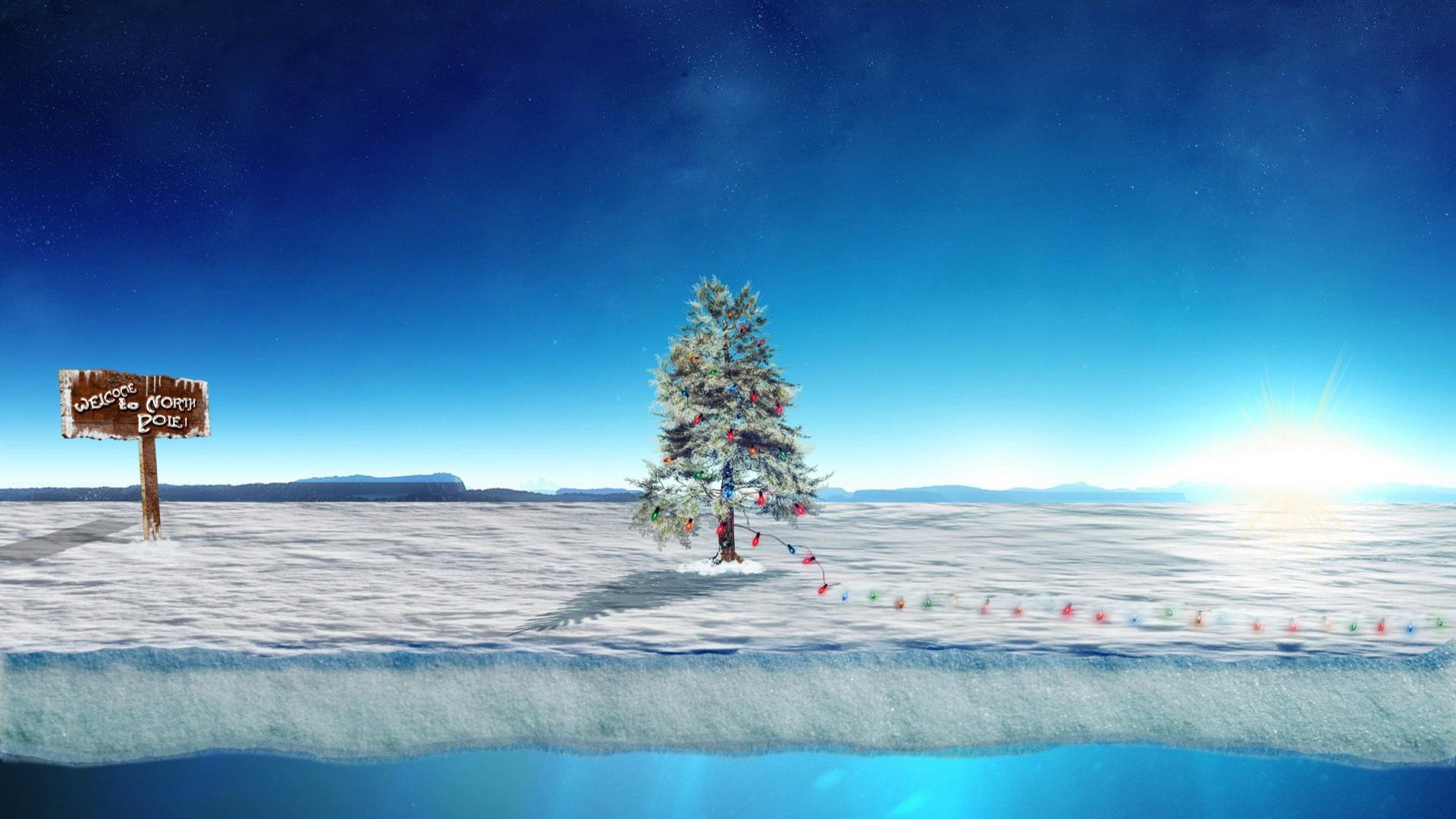 冰岛圣诞夜景！带彩灯的圣诞树桌面壁纸合集