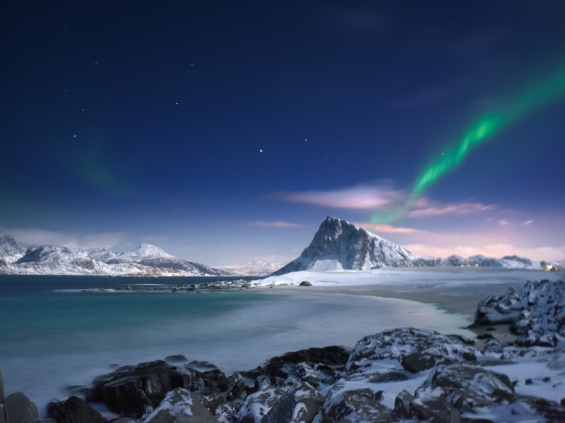 山河北极光夜景电脑壁纸