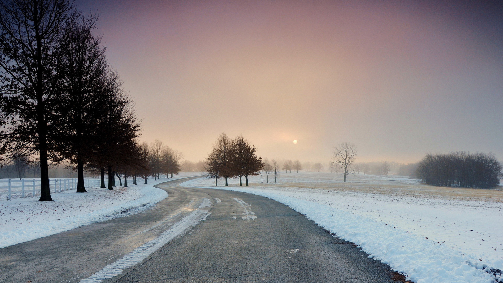 冬日林间雪路 氛围感拉满的电脑风景壁纸