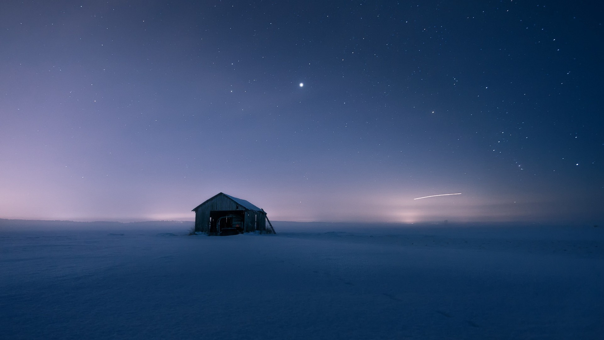 雪夜小屋配繁星！氛围感拉满的治愈风景壁纸