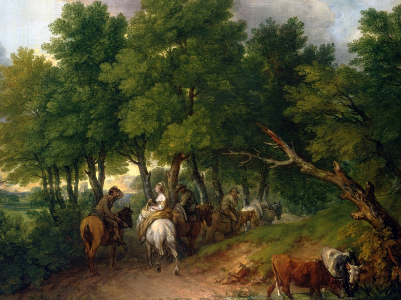 庚斯博罗名画改编：赶马集市归来的林间风景画 电脑壁纸推荐