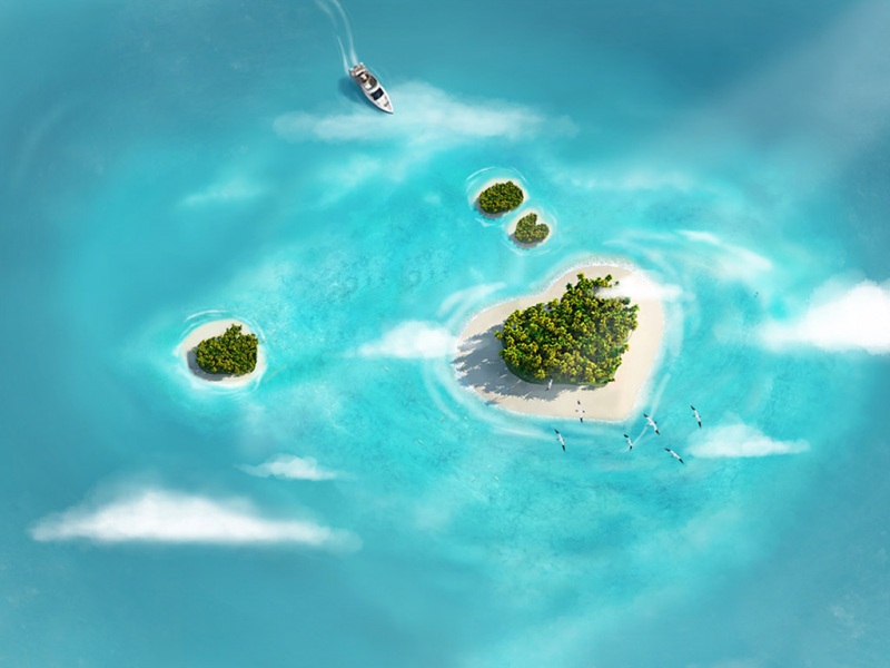 把海边治愈风景设成桌面！这款蓝天白云椰林壁纸太绝了