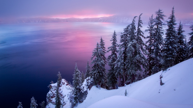 湖雪山树林冬日风景电脑动漫壁纸
