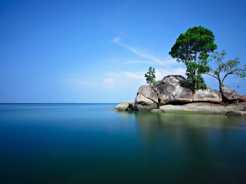 带大海岩石岛屿树木的宽屏电脑壁纸分享