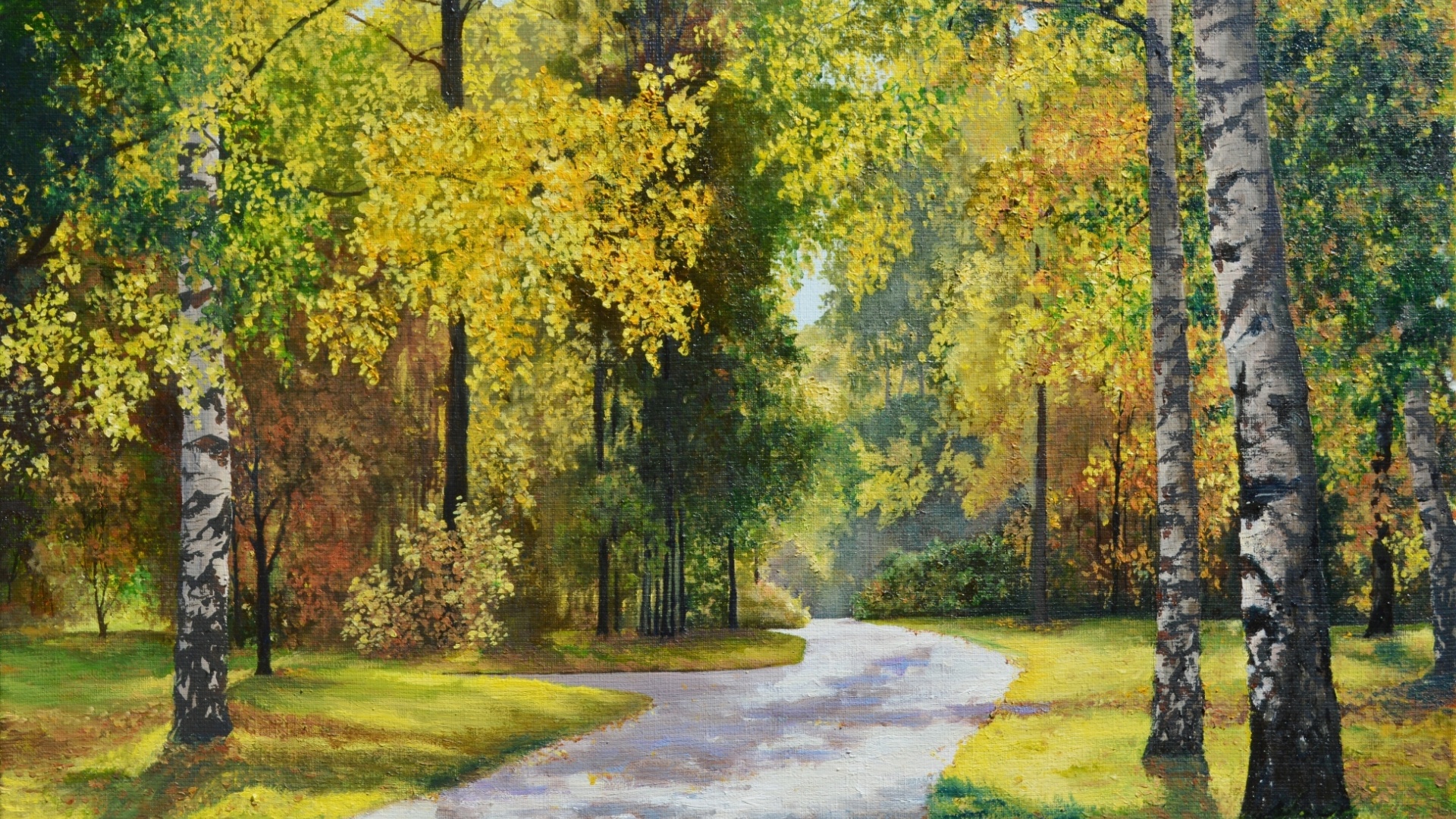 秋日森林绘画风电脑壁纸