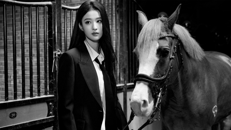 王楚然黑色西服搭配马匹元素的高清电脑壁纸来了