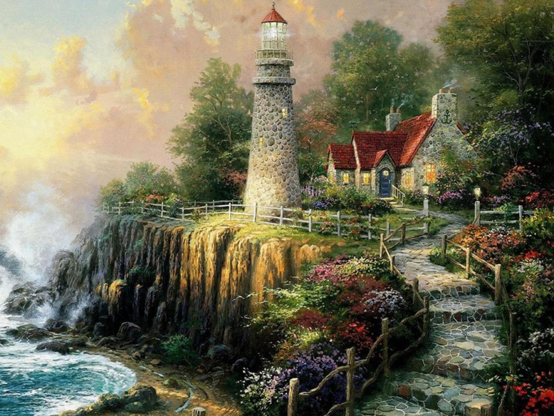 油画风海边别墅电脑桌面壁纸 高清可选多尺寸