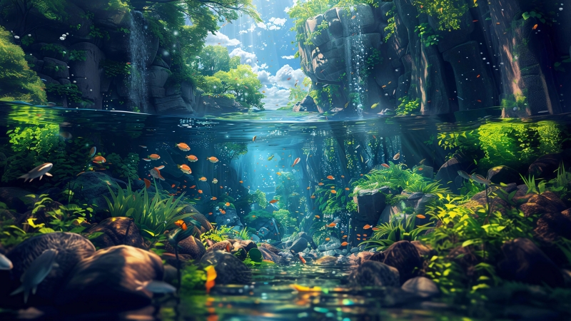 小溪游鱼绿植风景 多款尺寸电脑动漫壁纸推荐