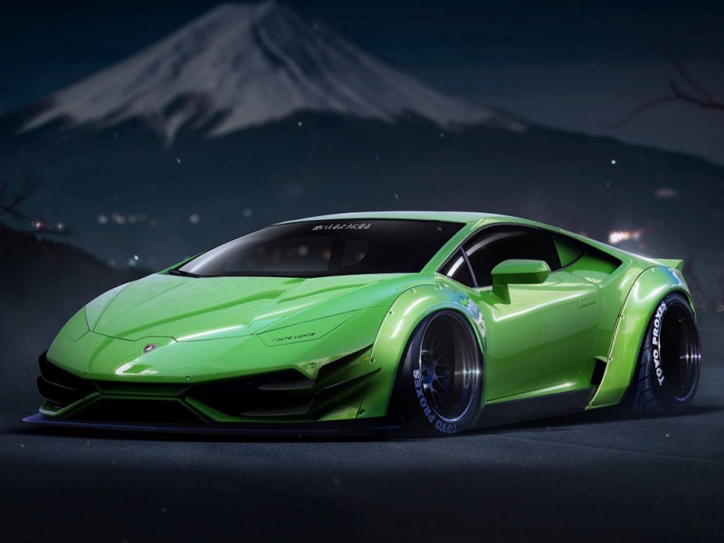 绿色雪地山景里的兰博基尼LP640-4，这套跑车壁纸太绝了
