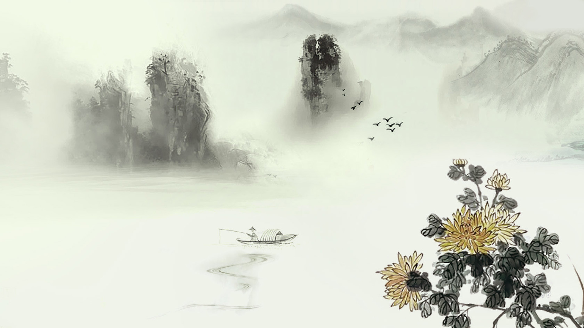 带着氛围感的山水风景动漫电脑桌面壁纸
