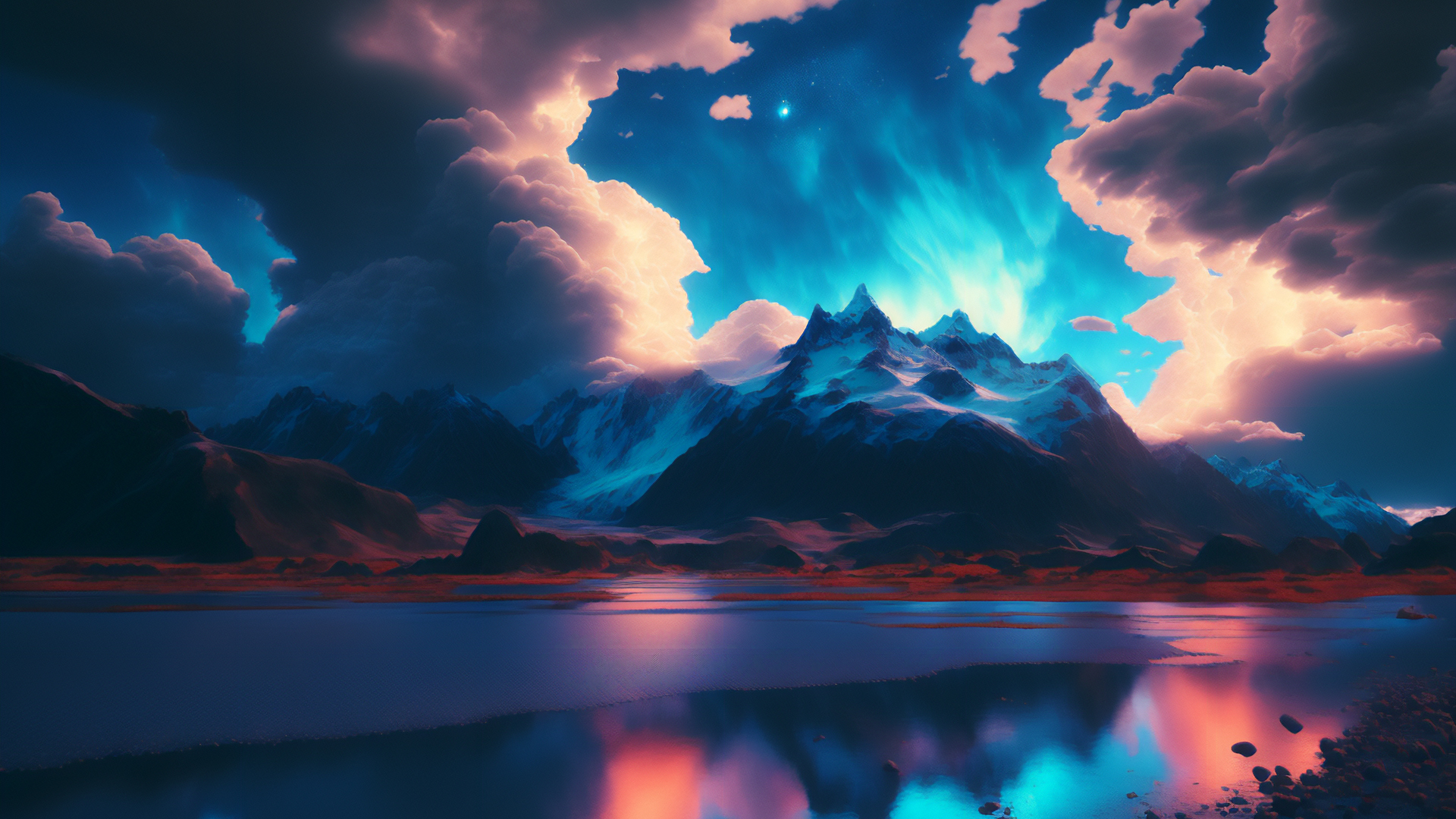 冬日雪山河流云景 高清电脑壁纸推荐