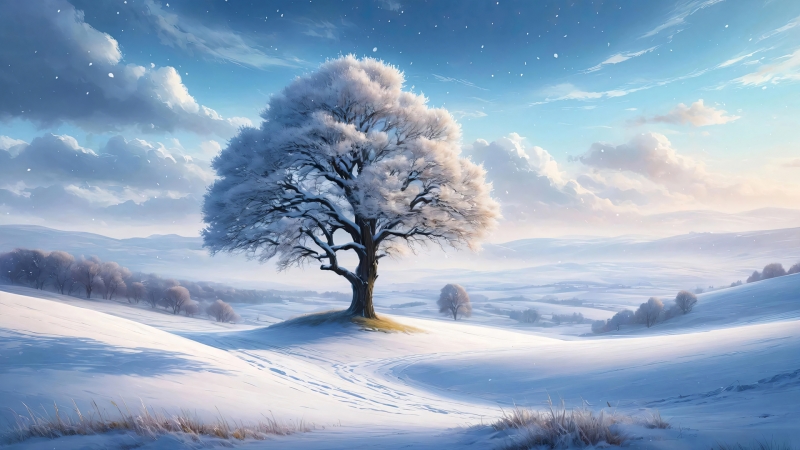 冬季树雪景电脑桌面壁纸，氛围感拉满