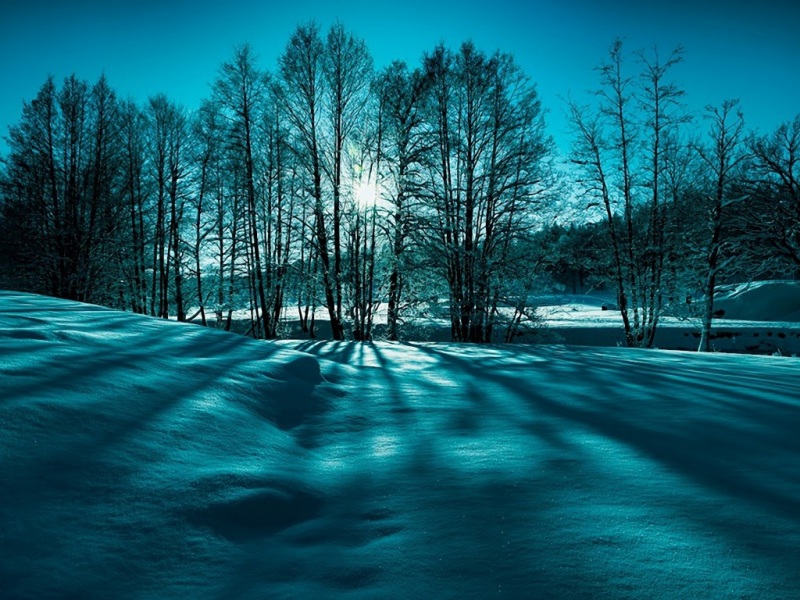 冬日暖阳深蓝雪景 这套电脑动漫壁纸太治愈了