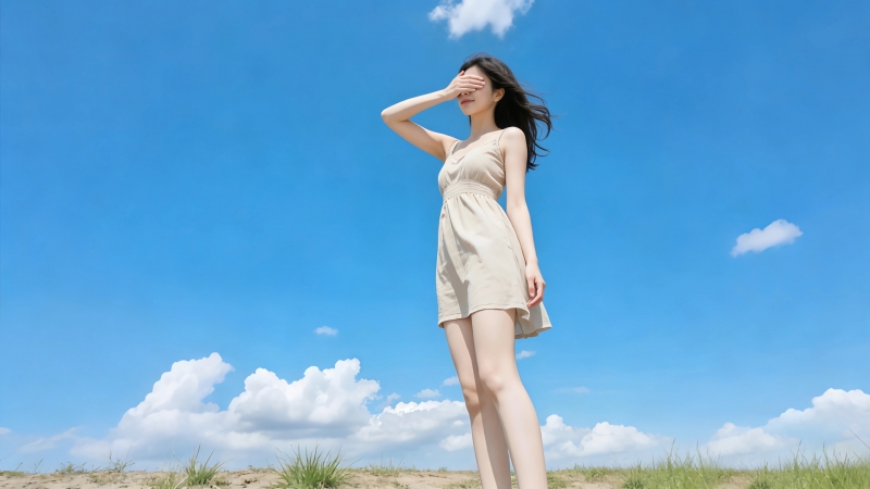 蓝天白云蒙眼小清新美女 多款高清电脑桌面壁纸推荐