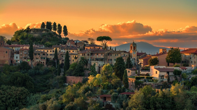 托斯卡纳教堂夕阳山景 电脑动漫壁纸合集
