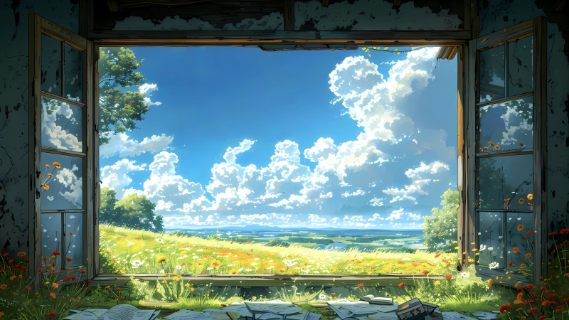 晴川万里的治愈风景！这款蓝天鲜花电脑壁纸太绝了