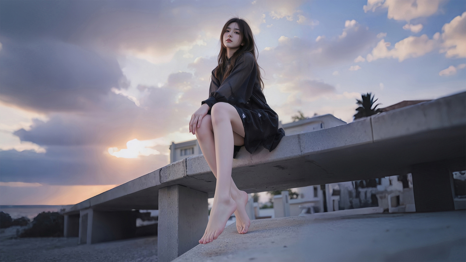 夕阳下仰拍的美女壁纸 适配多款电脑屏幕