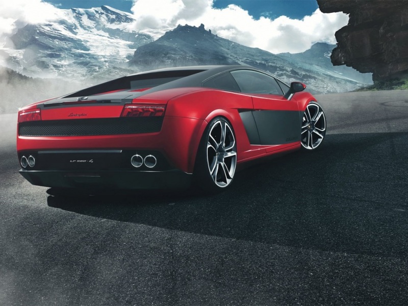 红色兰博基尼Gallardo LP560-4背面风景壁纸