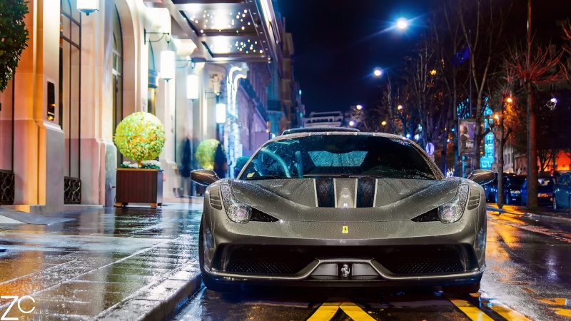 巴黎夜景搭配法拉利的电脑壁纸 高清汽车壁纸下载