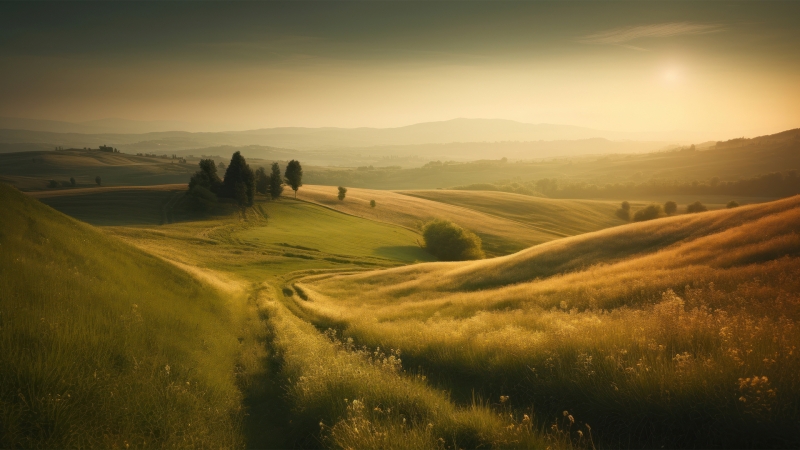这款山丘晨景动漫壁纸 适配多款电脑屏幕尺寸