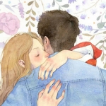 一对正在拥抱的漫画情侣头像 单张素材