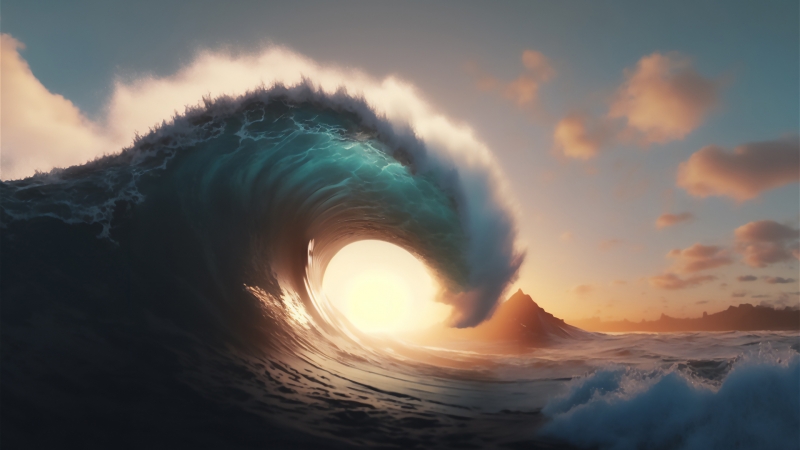 这款带晚霞的惊涛骇浪大海壁纸太绝了，电脑手机都能直接用