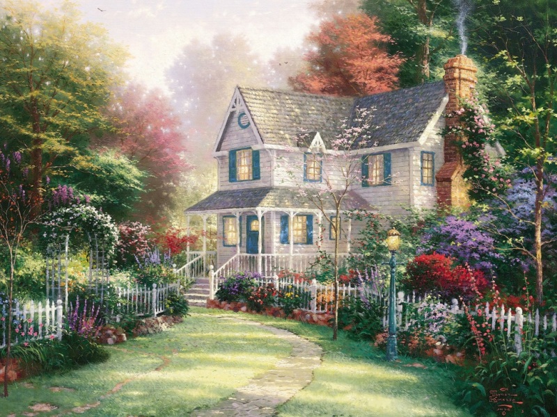 维多利亚花园托马斯·金凯德风格别墅风景壁纸上新啦