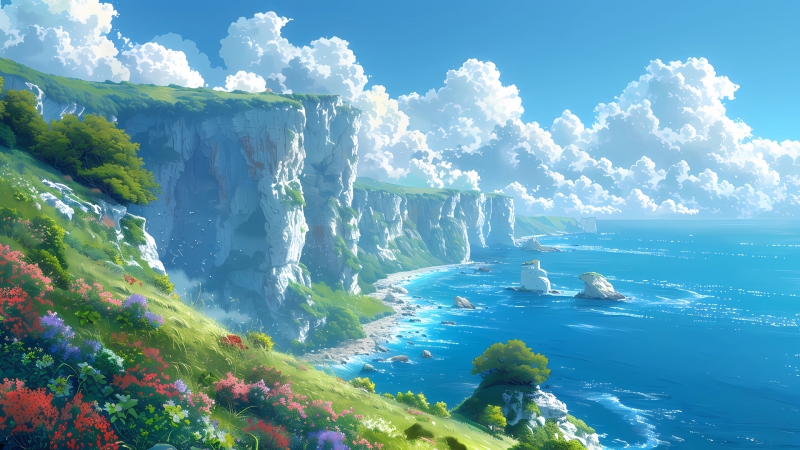适合电脑用的海岸风景动漫风桌面壁纸