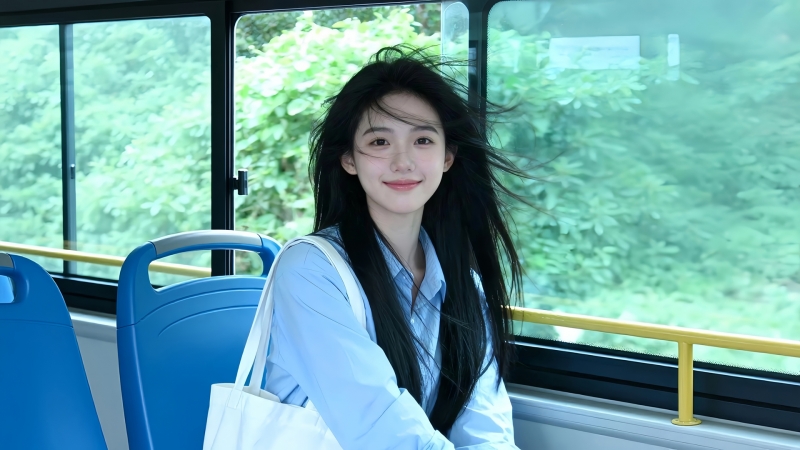 公交车场景清新可爱美女电脑壁纸推荐