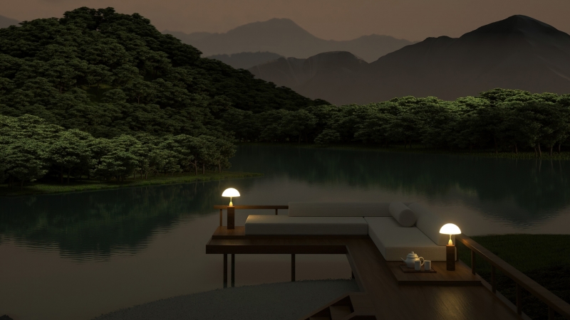 湖畔度假夜景高清壁纸来啦